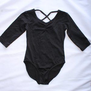 Danskin Now Girls Black 3/4 Sleeve Crossed Back Leotard Size (6-6X) DG15T904